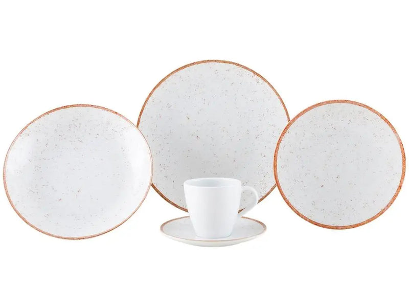Aparelho de Jantar 20 Peças Tramontina Redondo Porcelana Branco e Marrom Mare