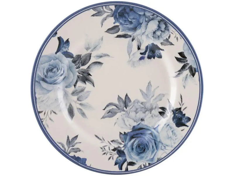 Aparelho de Jantar 12 Peças Alleanza Cerâmica Branco e Azul Redondo Antique
