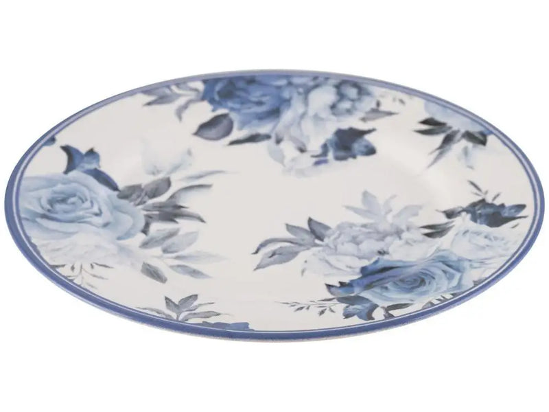 Aparelho de Jantar 12 Peças Alleanza Cerâmica Branco e Azul Redondo Antique