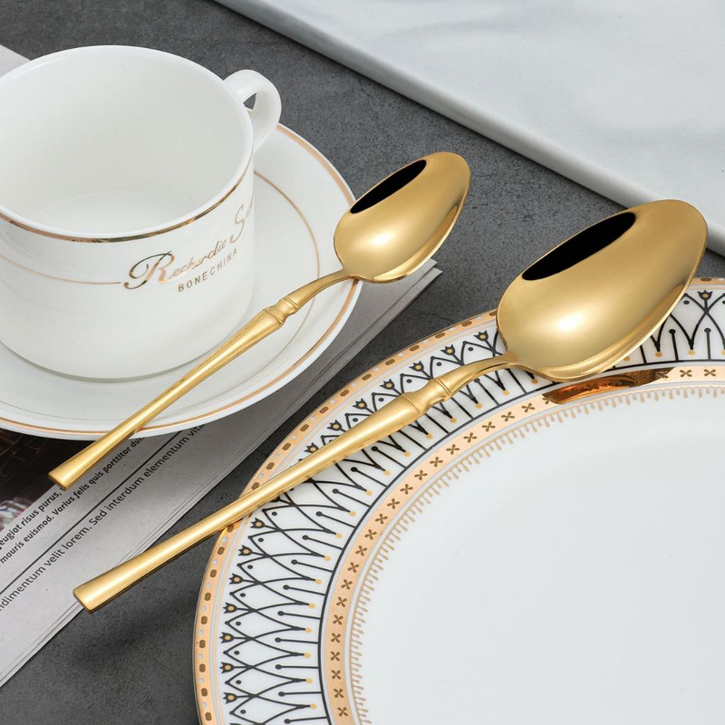 24 Peças Talheres Dourado de Aço Inox Garfo Colher Faca Colher De Mesa TINNY YOU