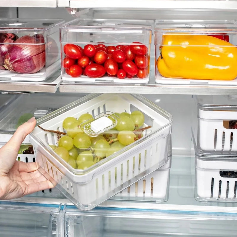 Organizador de Geladeira com Tampa e Cesto (Kit 4 Unidades)