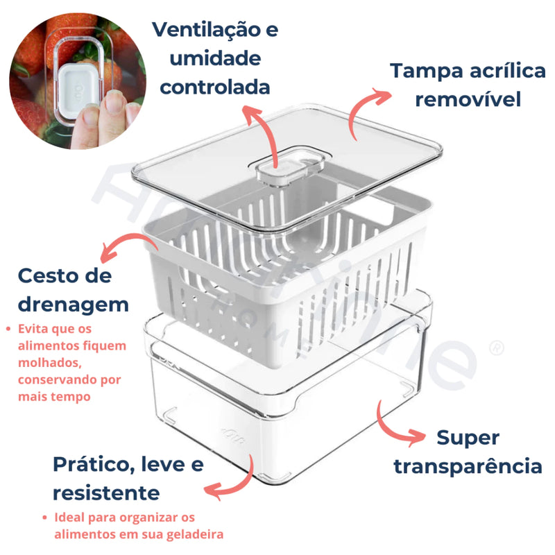 Organizador de Geladeira com Tampa e Cesto (Kit 4 Unidades)