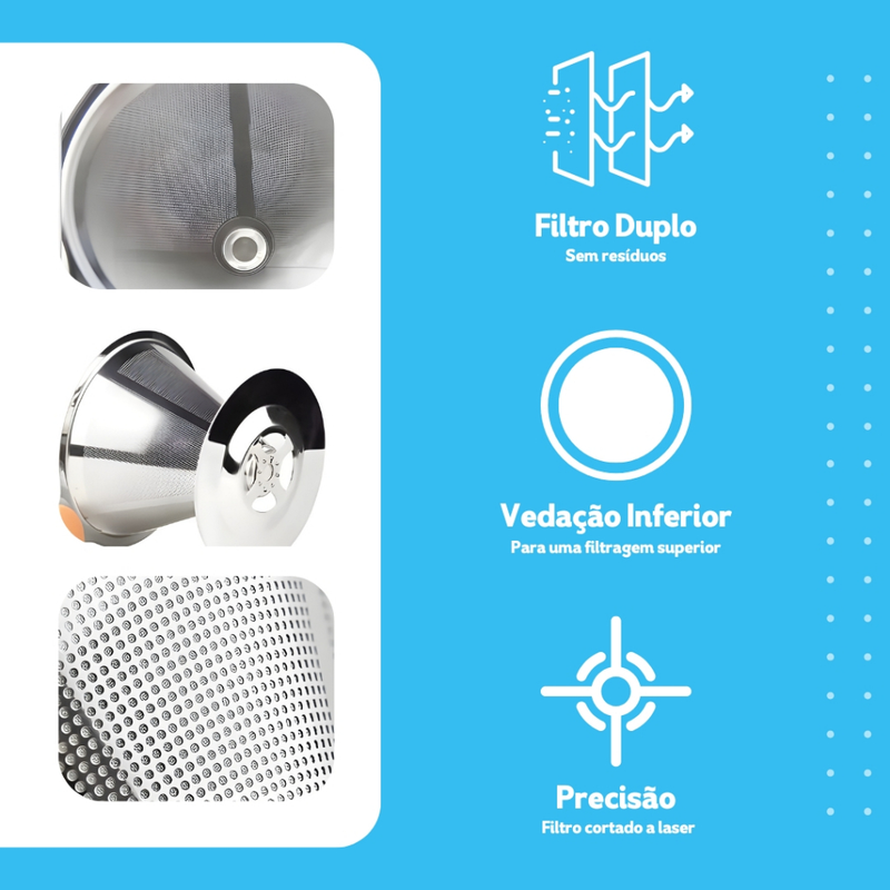 Filtro Coador Inox Reutilizável - 103 Premium | Dispensa Papel | Café Mais Forte e Sustentável - BC