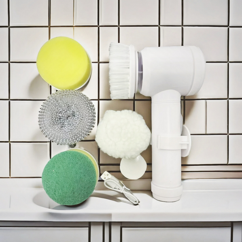 Kit escova Eletrica de Limpeza 5 em 1 Sem Fio Limpador Multiuso Pratico Para Cozinha Banheiro prático & REFIL de escova