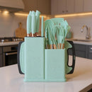 Kit Utensílios Cozinha 19 Peças Silicone com Madeira