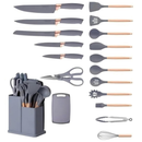 Kit Conjunto 19 Pçs De Utensílios Facas Silicone e Plástico Cozinha Jogo Completo Batedeira Colher Pegador