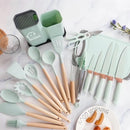 Kit Utensílios Cozinha 19 Peças Silicone com Madeira